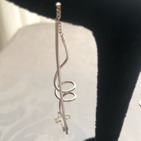 Silver Spiral Threader Earrings with Cross 🆕 Religious - Picture 4 of 14